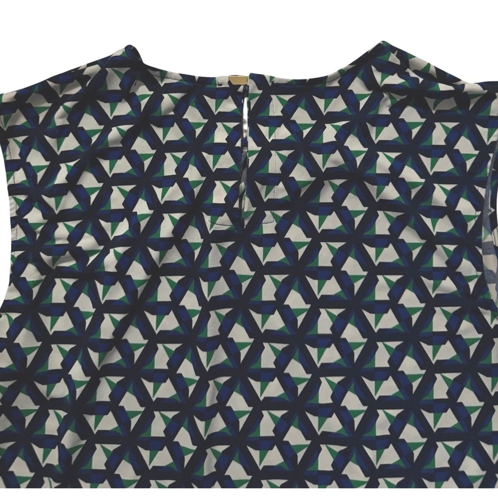 Liz Claiborne Blouse Women L Blue Green EUC Geometric Sleeveless Shell - Picture 5 of 5